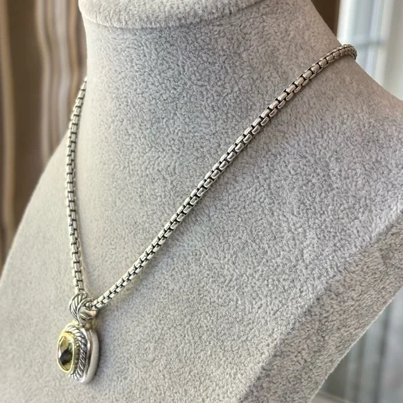David Yurman 925 & 14k Gold Albion Pendant Necklace with Lemon Citrine 16" - Picture 7 of 10
